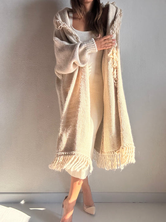 CARDIGAN CON COLLO FRANGE BEIGE