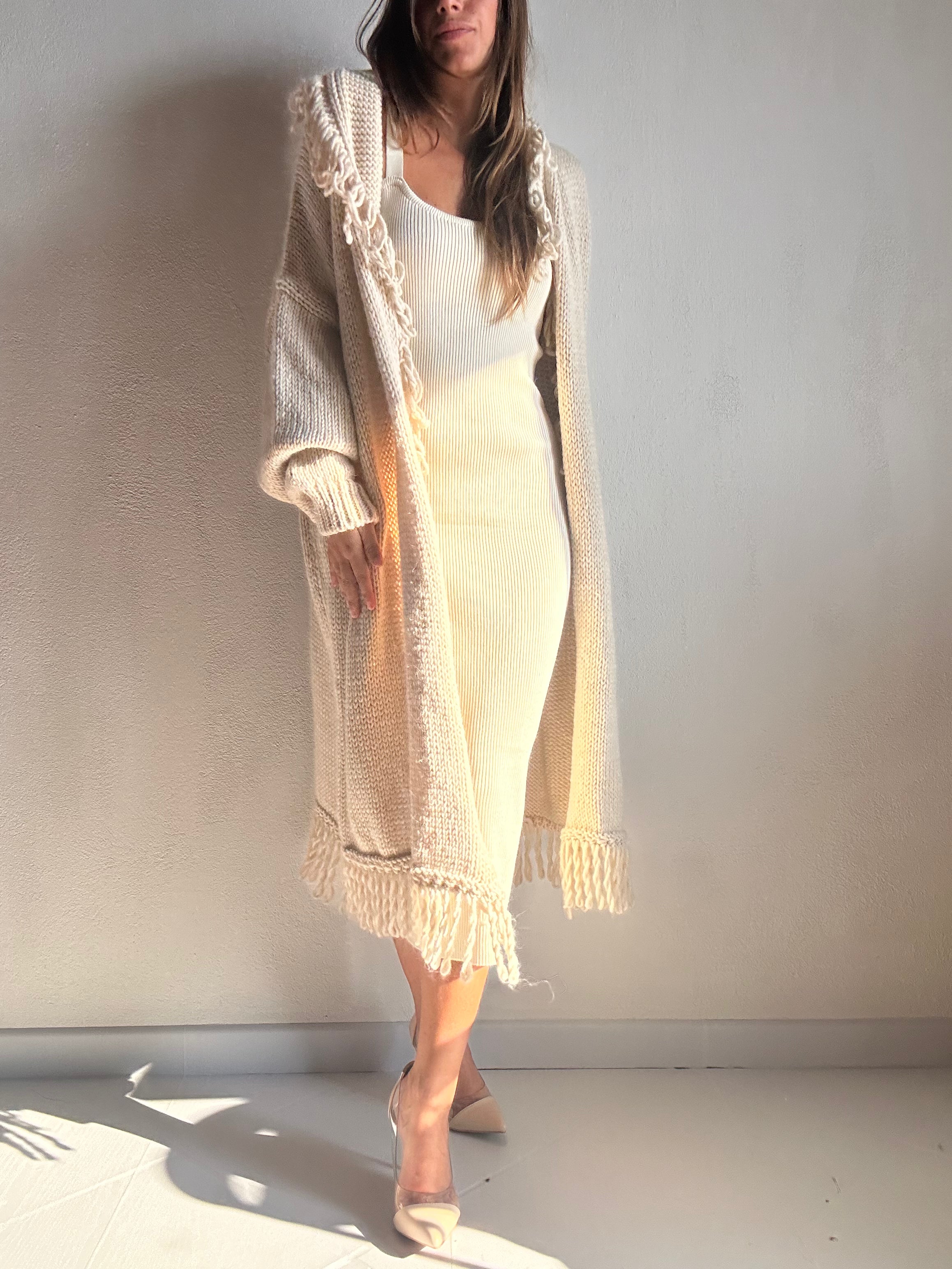 CARDIGAN CON COLLO FRANGE BEIGE