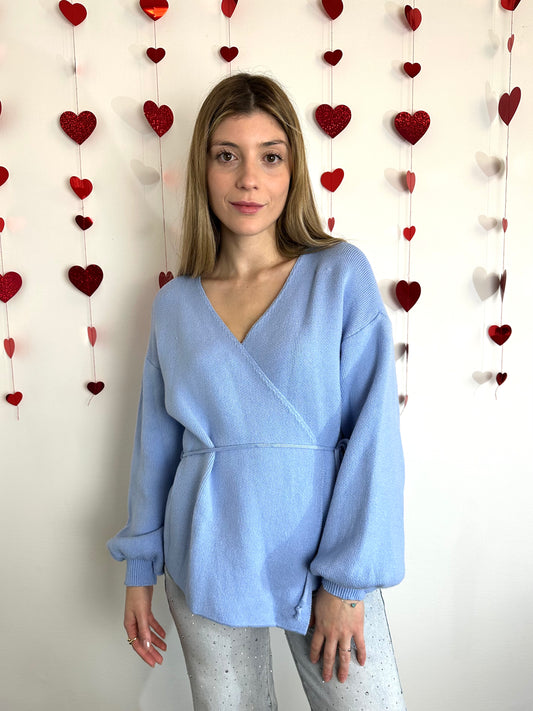 MAGLIONE INCROCIATO AZZURRO