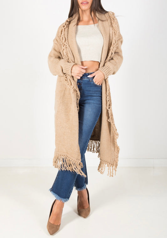 CARDIGAN CON COLLO FRANGE CAMMELLO