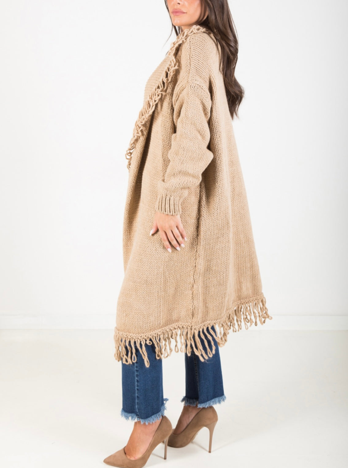 CARDIGAN CON COLLO FRANGE CAMMELLO