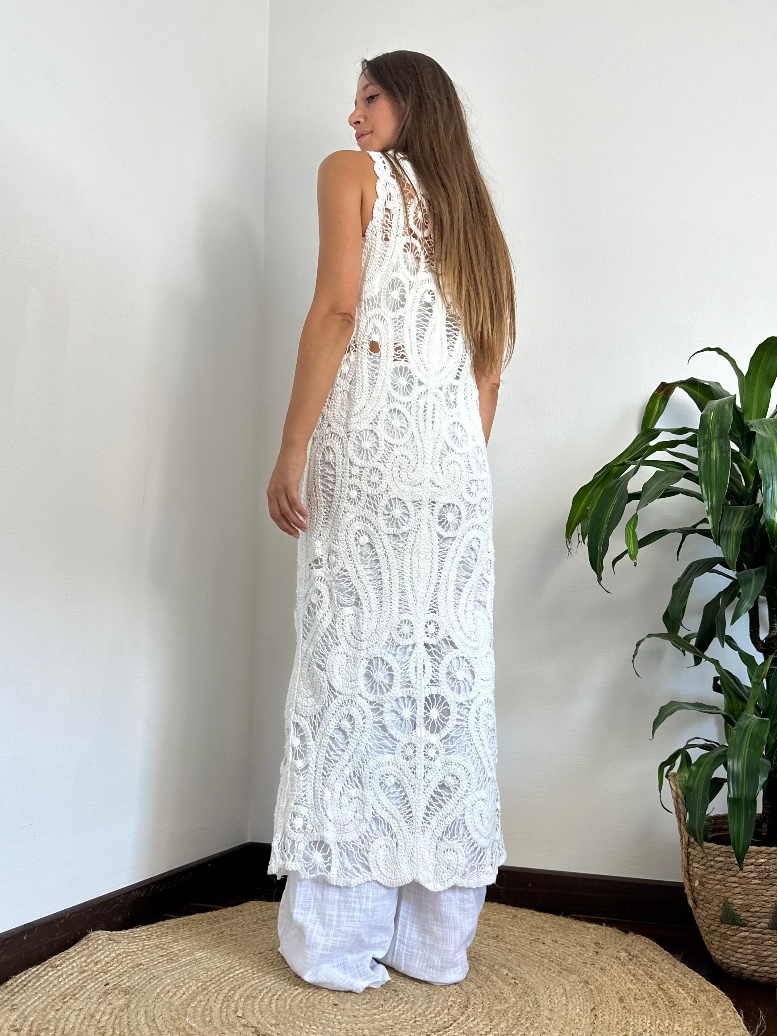 GILET CROCHET 100% COTONE BIANCO