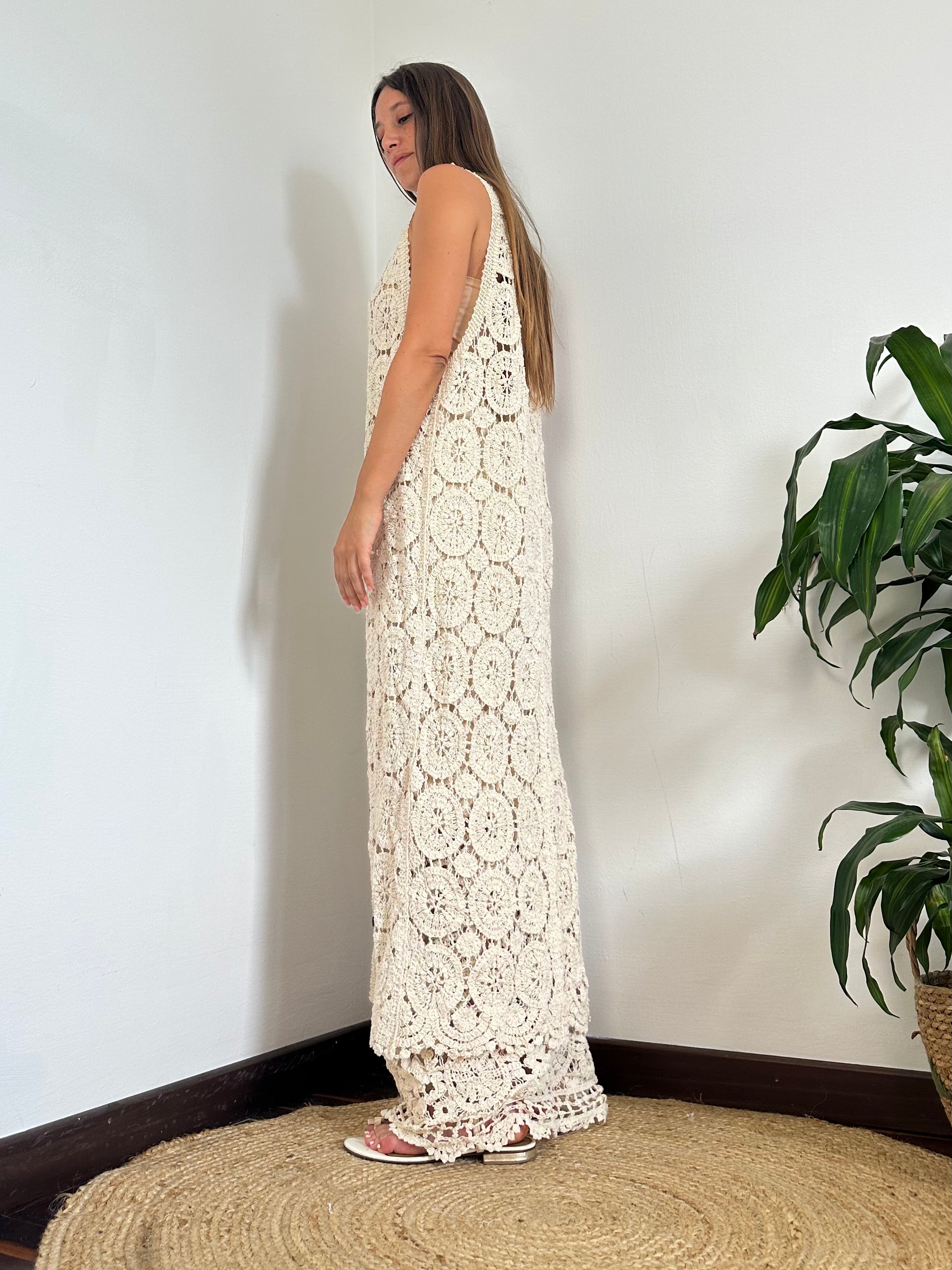 GILET CROCHET 100% COTONE BEIGE