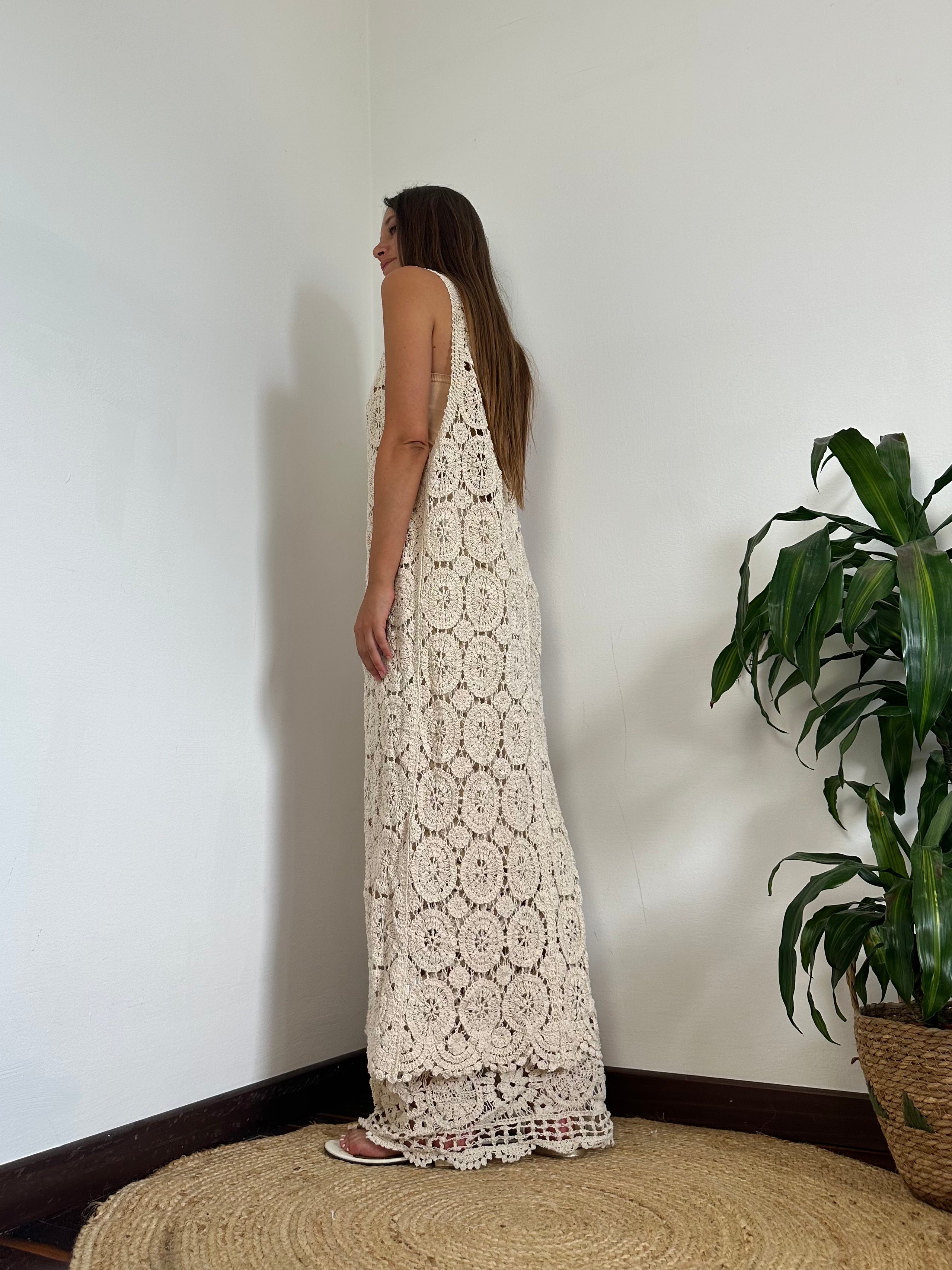 GILET CROCHET 100% COTONE BEIGE