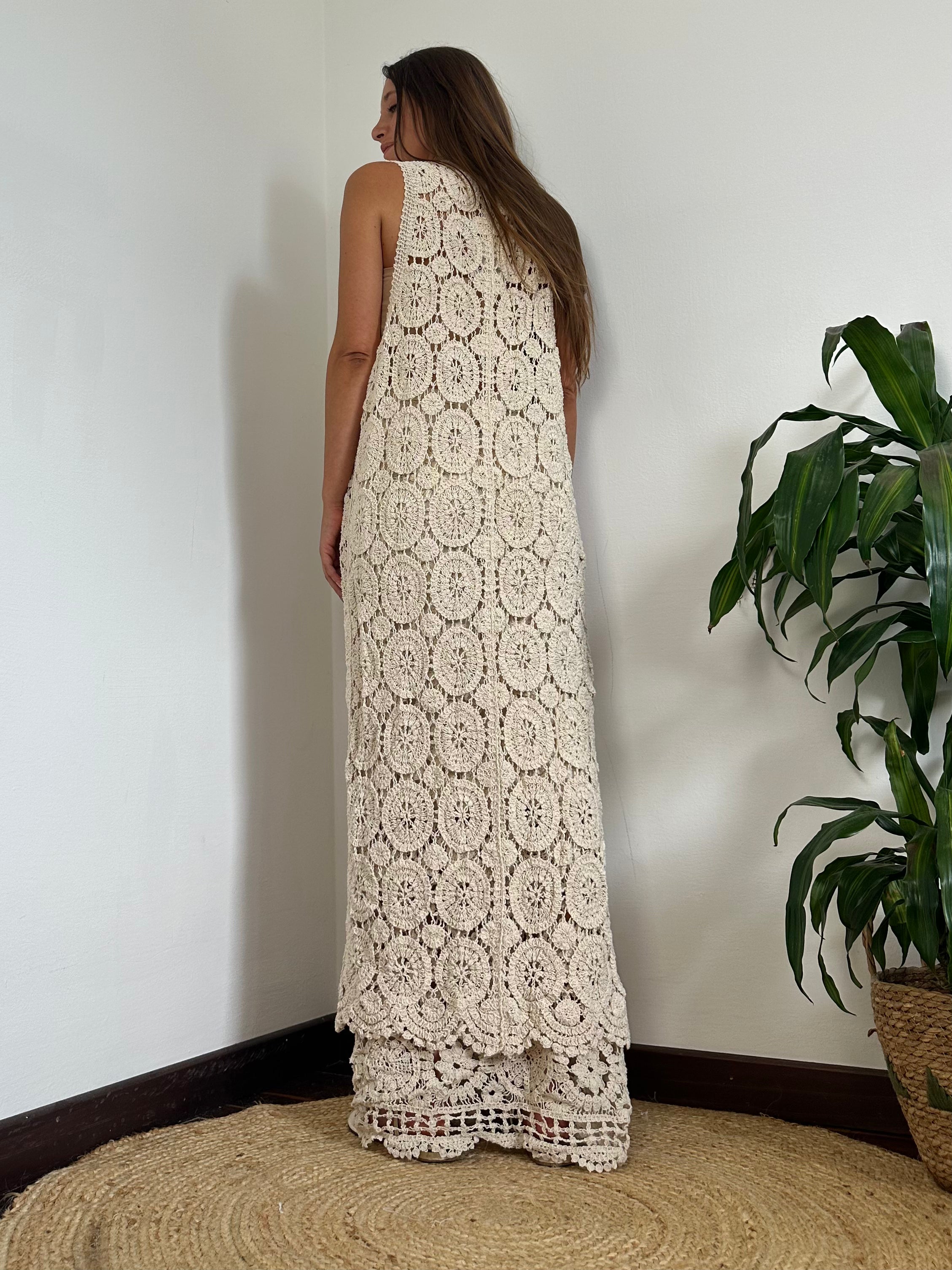 GILET CROCHET 100% COTONE BEIGE