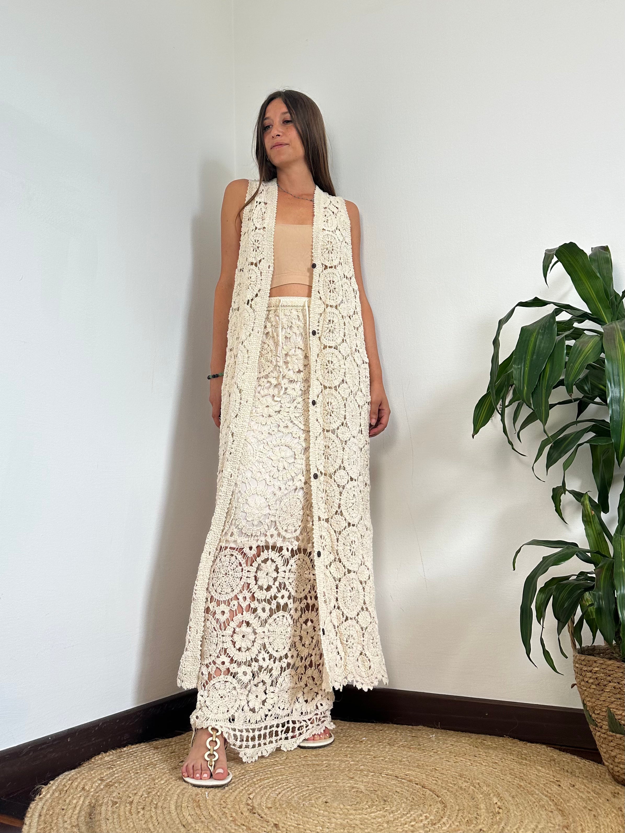 GILET CROCHET 100% COTONE BEIGE