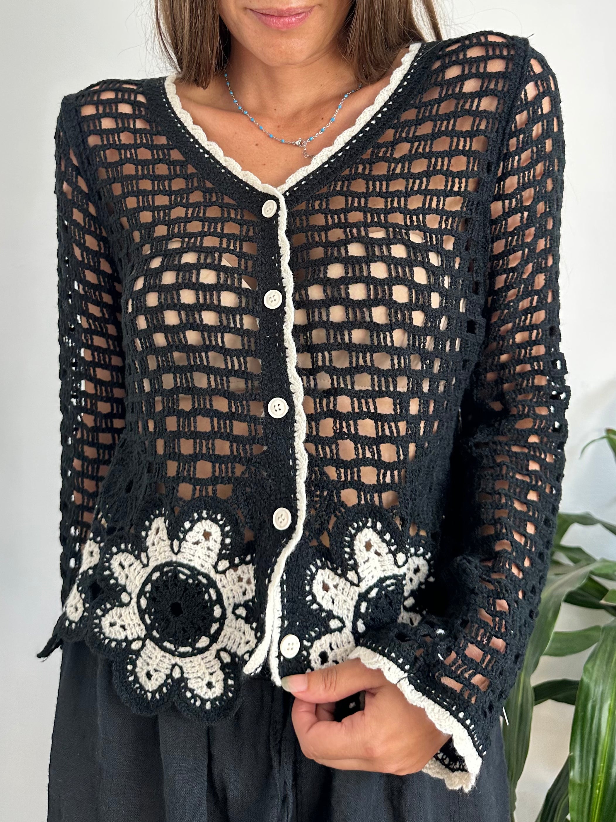 CARDIGAN CROCHET 100% COTONE