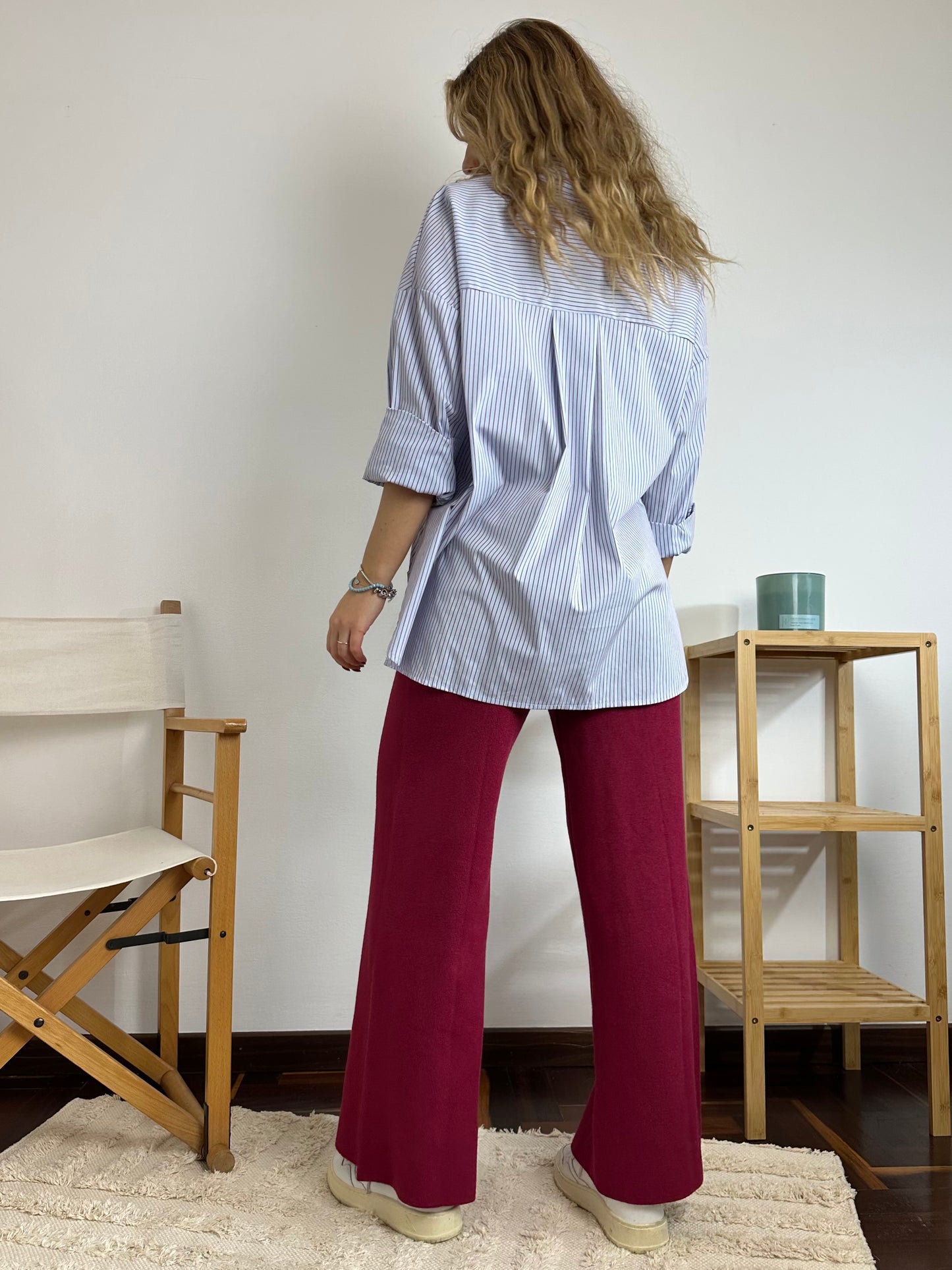 CAMICIA COTONE AZZURRA CON RIGHE BORDEAUX