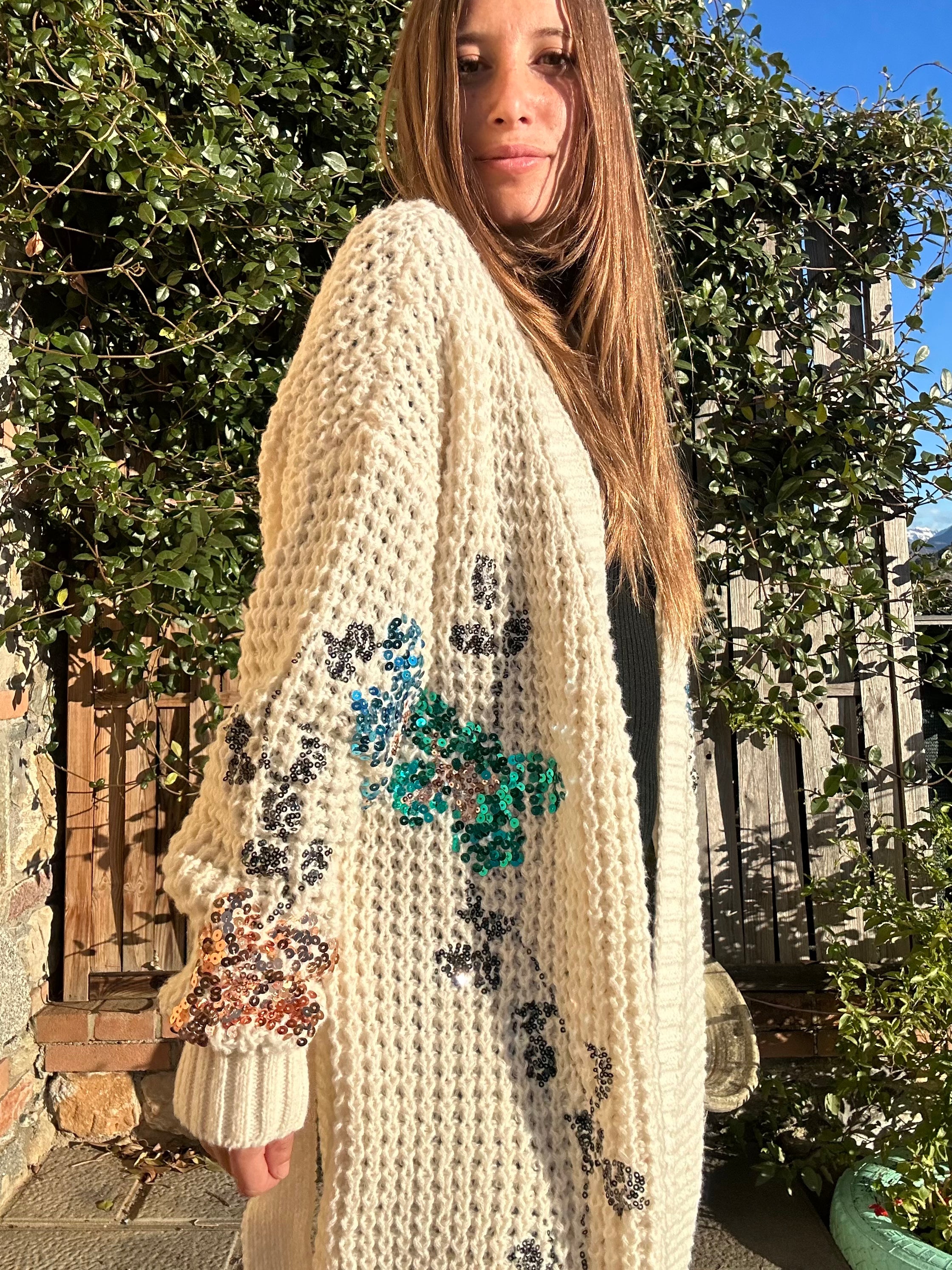 CARDIGAN CON PAILLETTES BIANCO