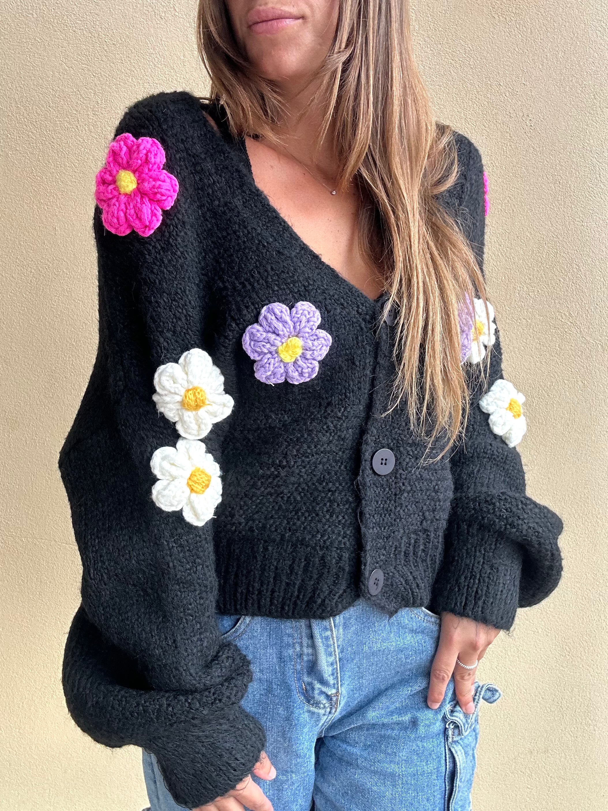 CARDIGAN FIORI NERO