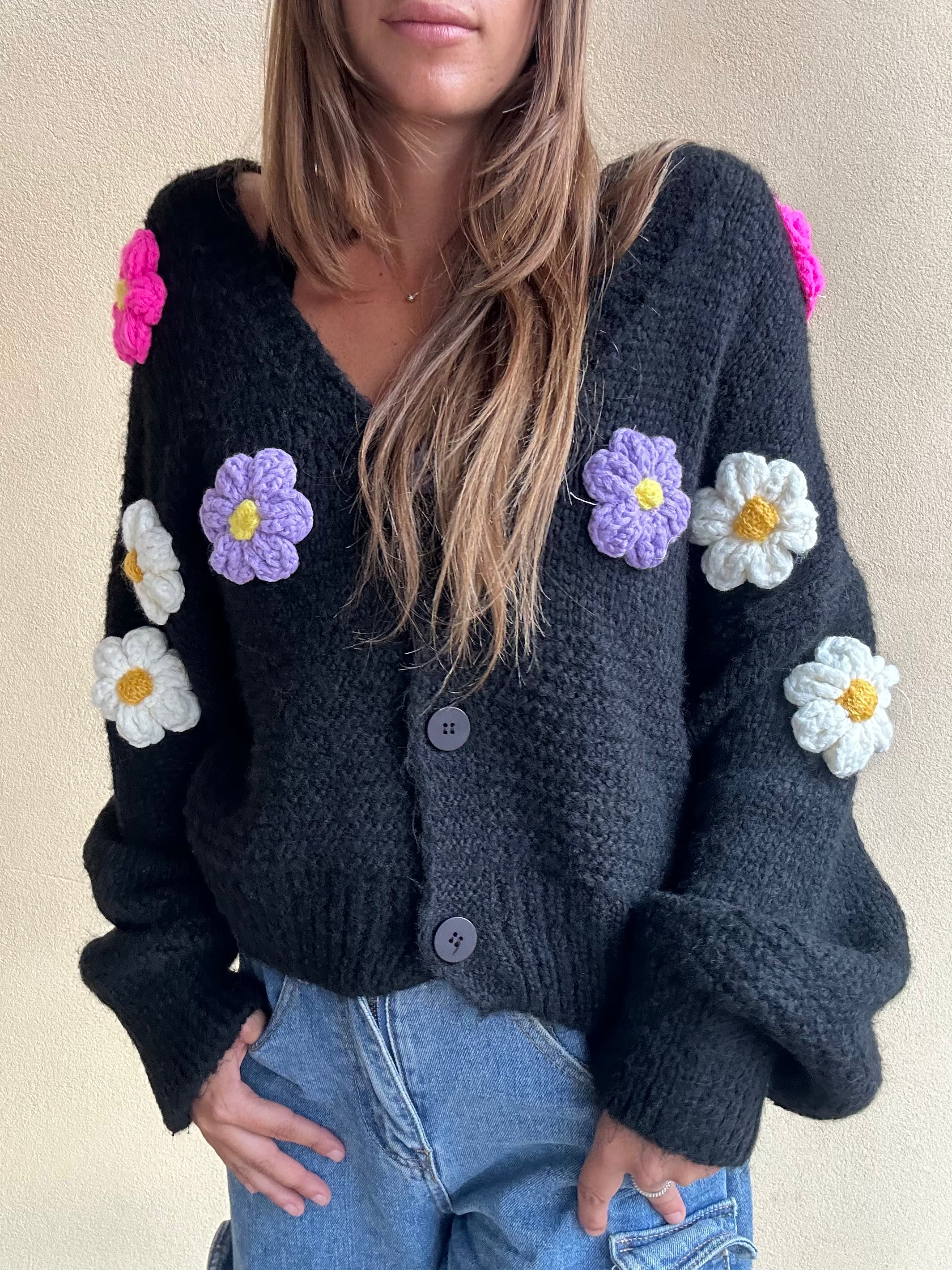 CARDIGAN FIORI NERO