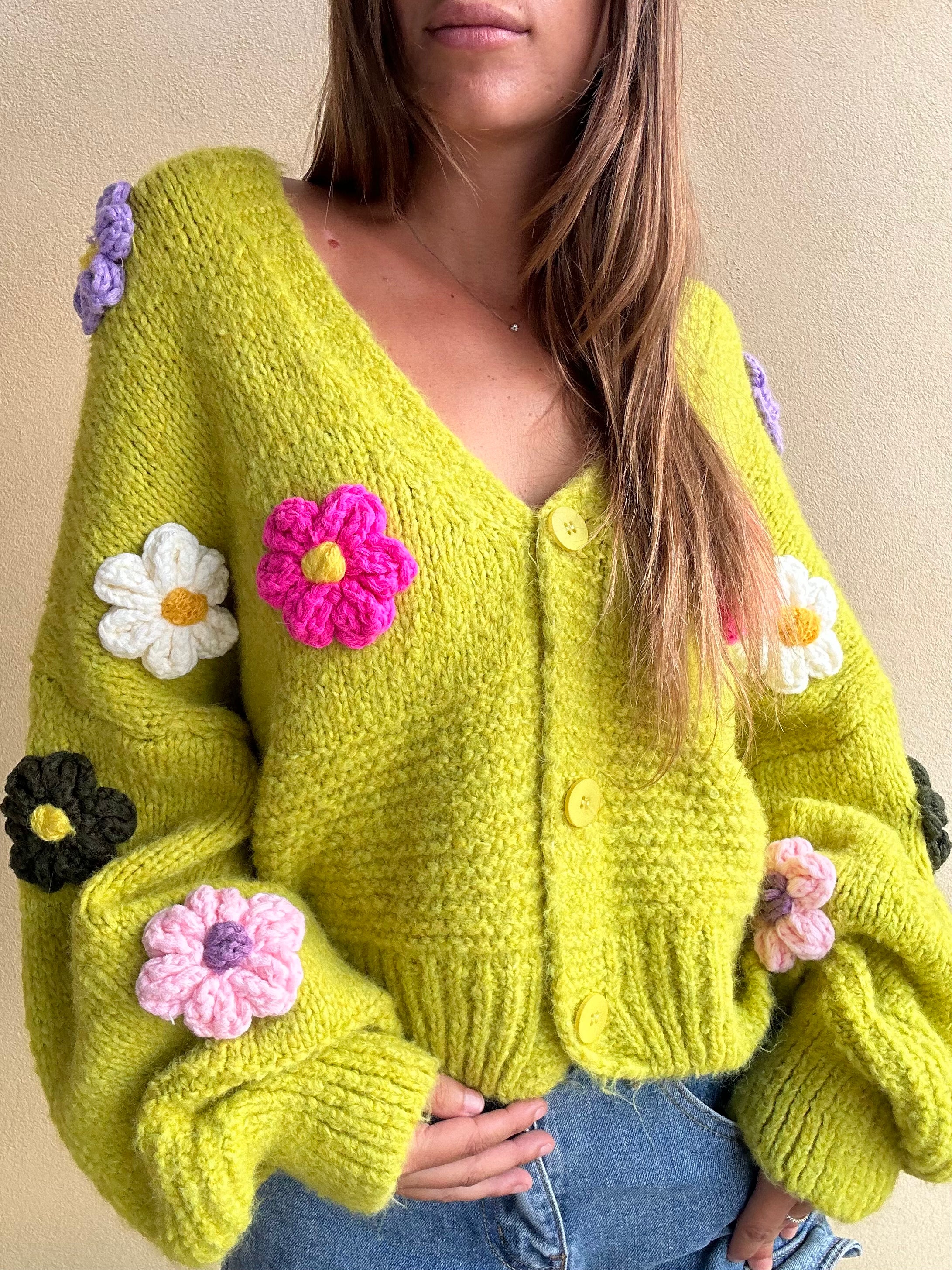 CARDIGAN FIORI VERDE ACIDO