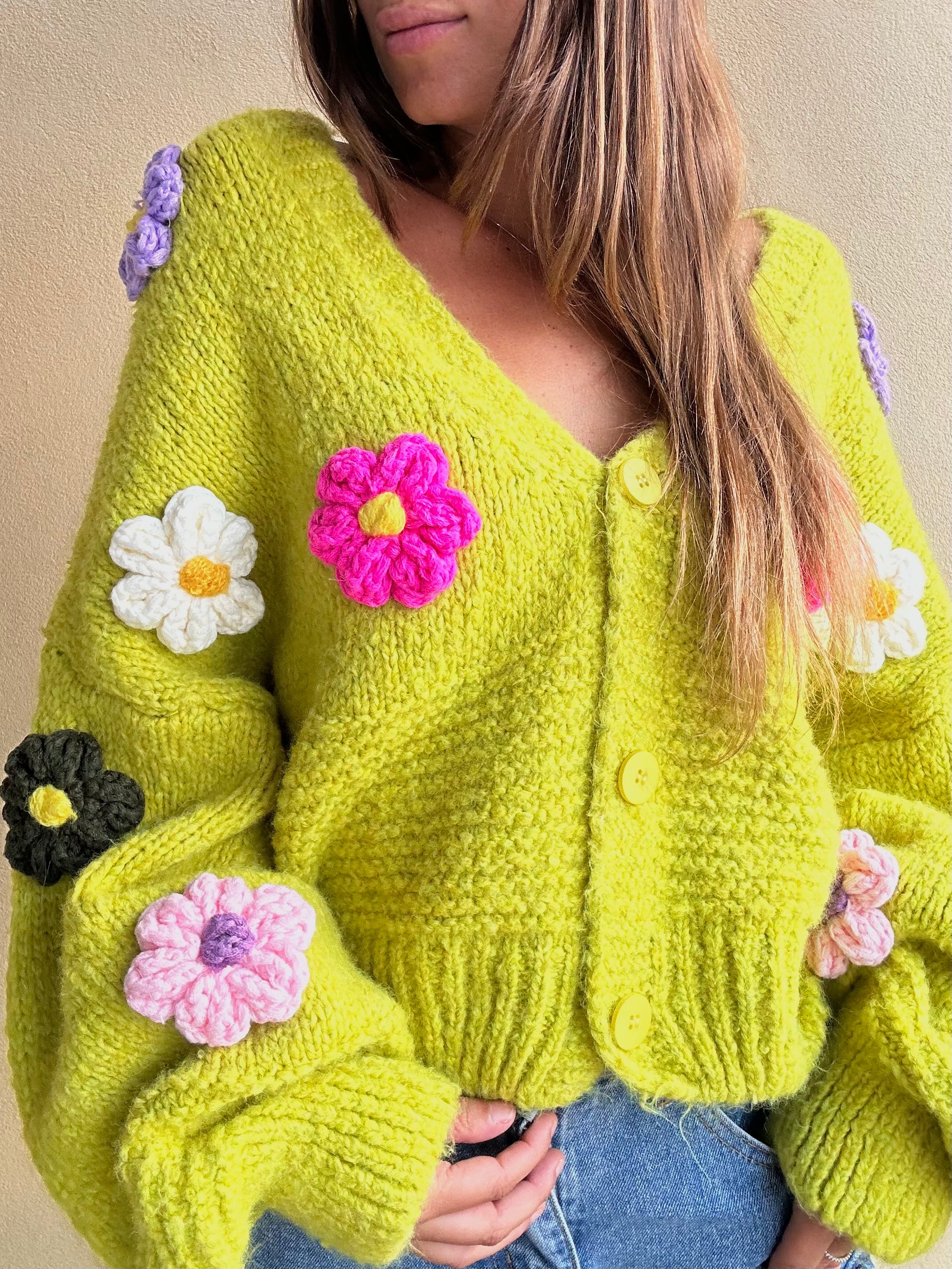 CARDIGAN FIORI VERDE ACIDO