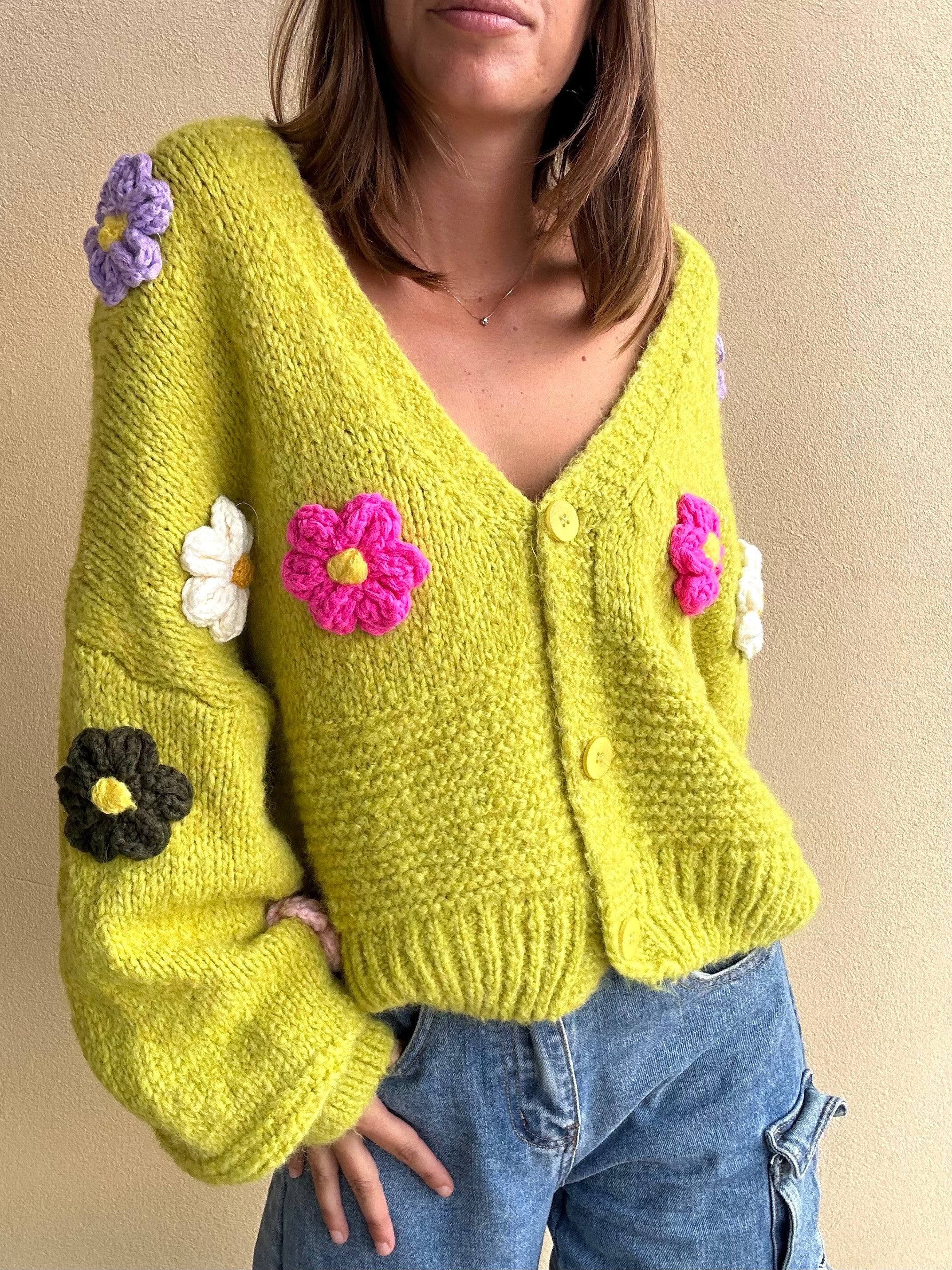 CARDIGAN FIORI VERDE ACIDO