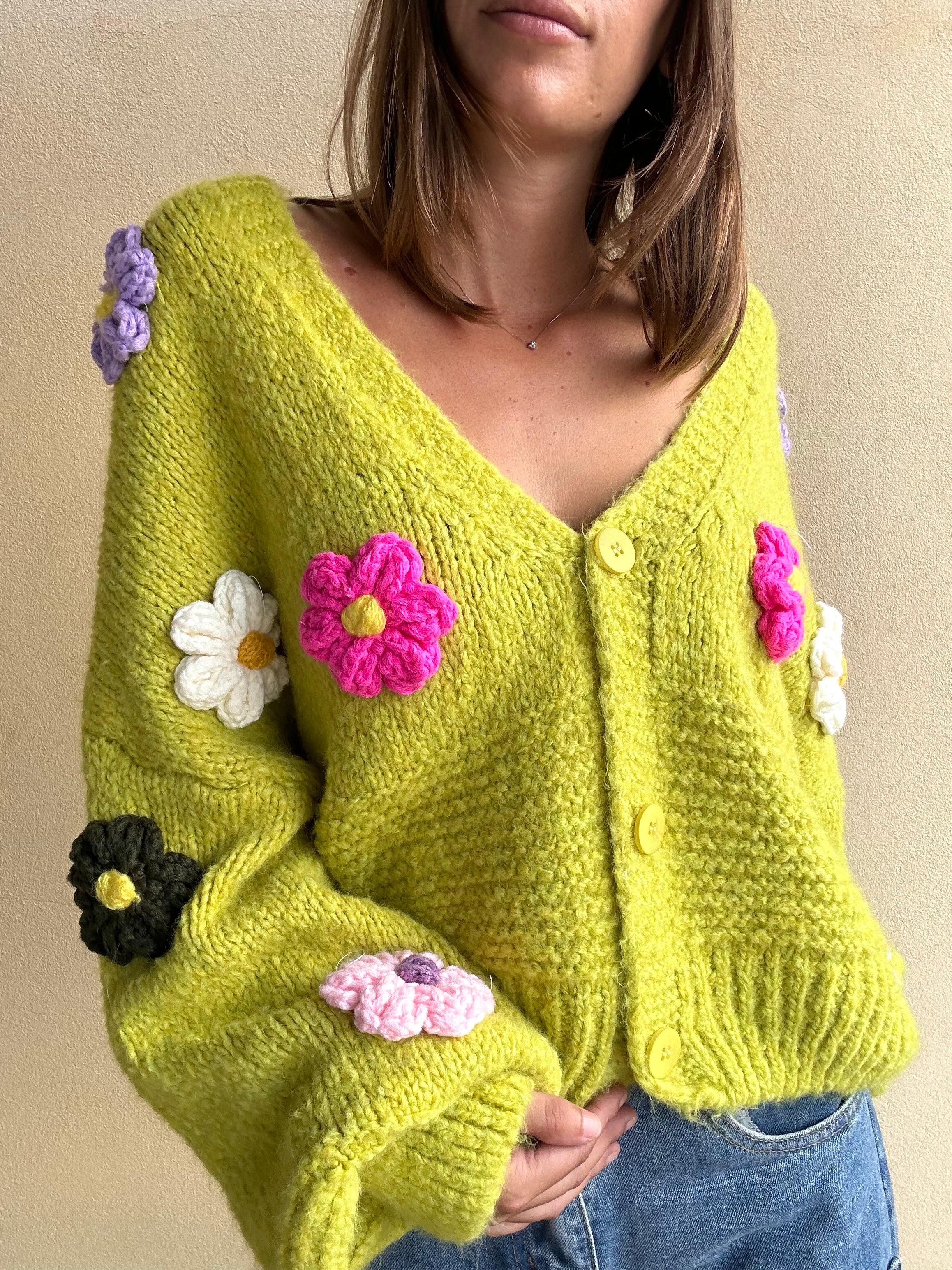 CARDIGAN FIORI VERDE ACIDO