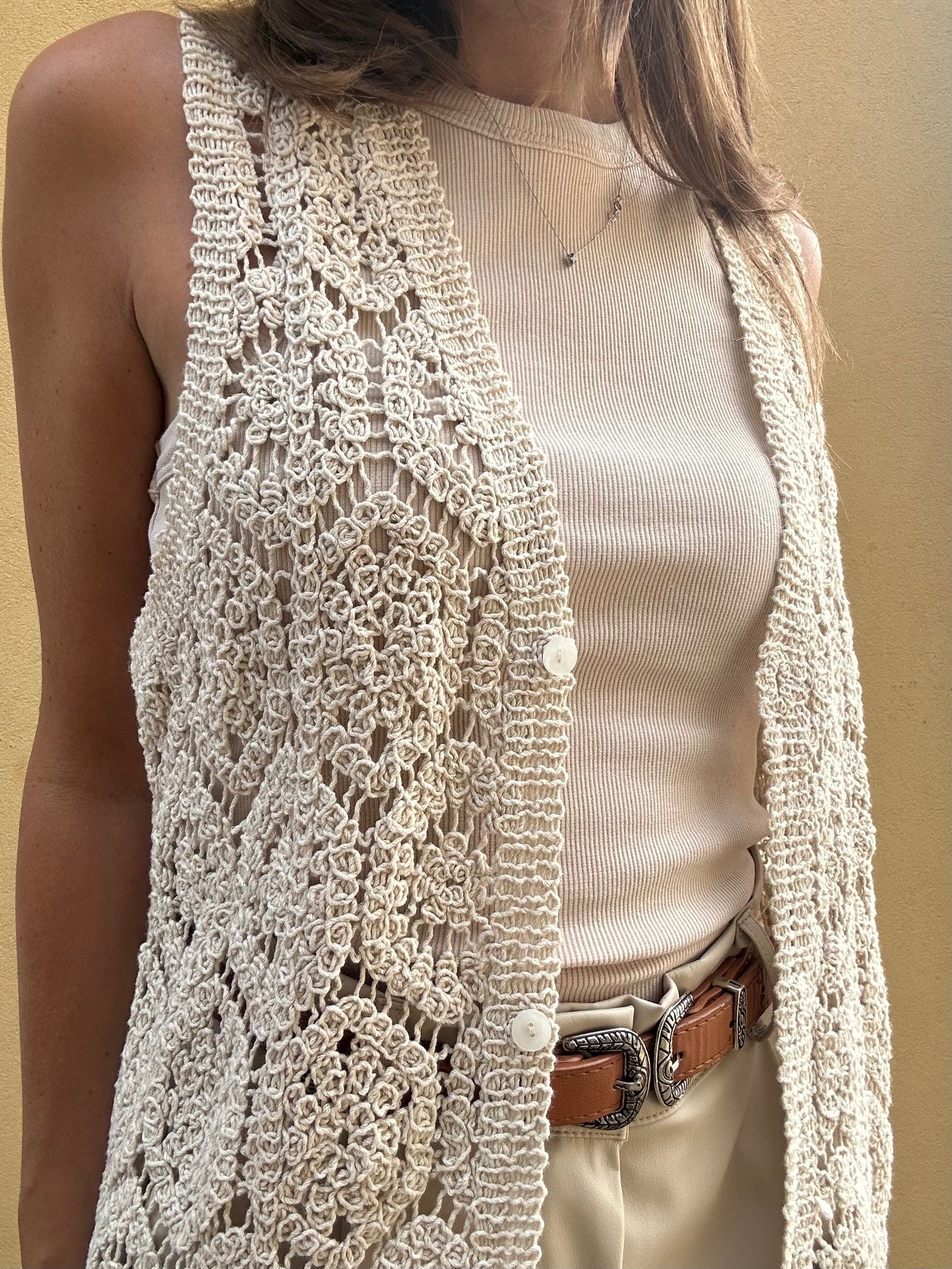 GILET CROCHET LUNGO BEIGE