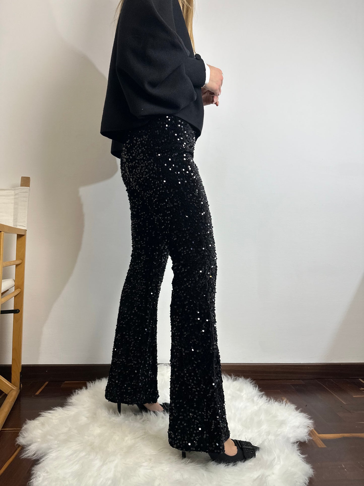 PANTALONE VELLUTO PAILLETTES NERO