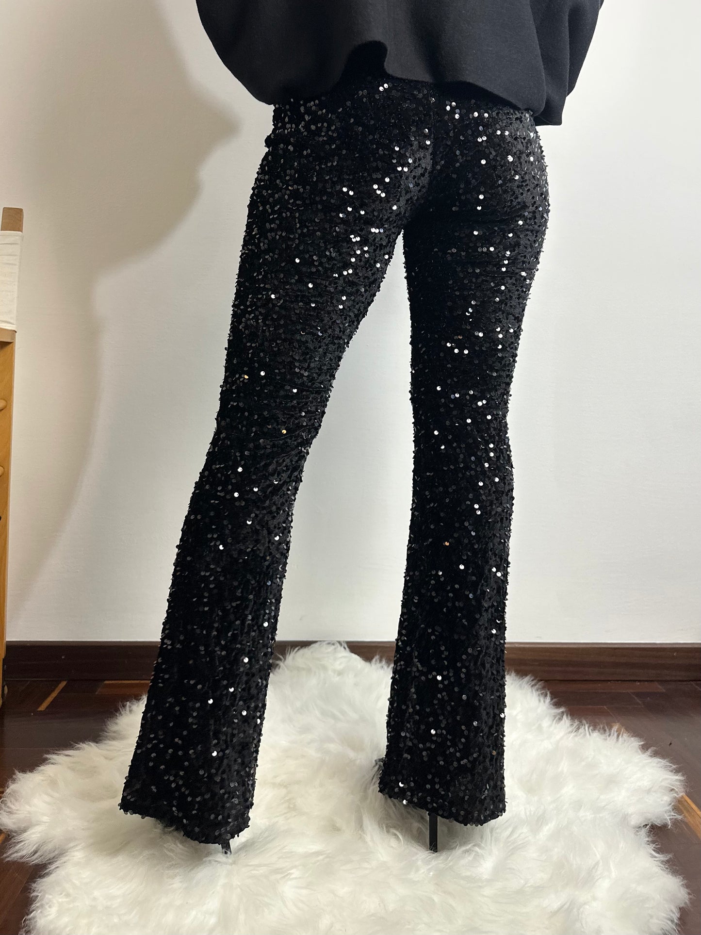 PANTALONE VELLUTO PAILLETTES NERO