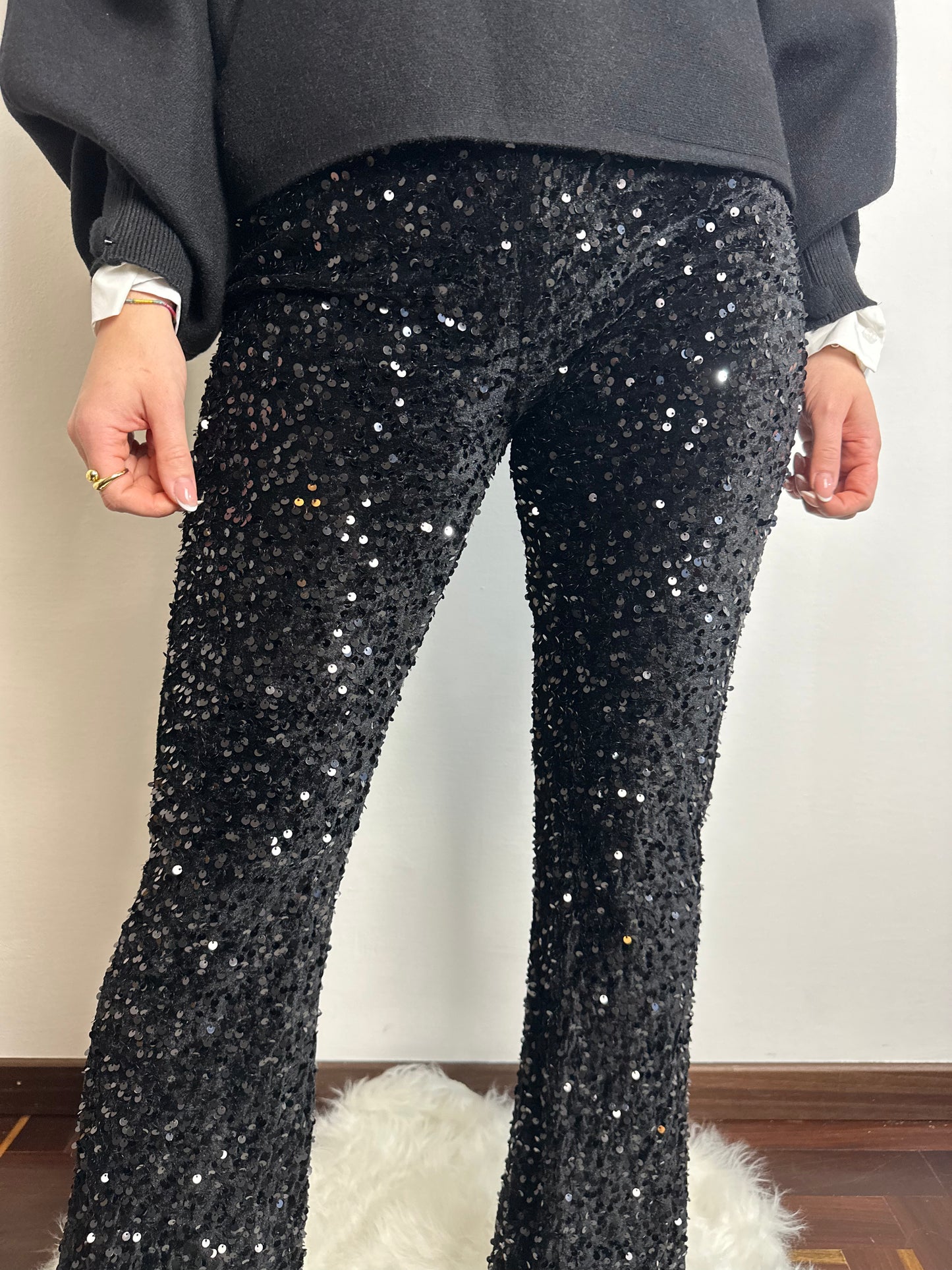 PANTALONE VELLUTO PAILLETTES NERO