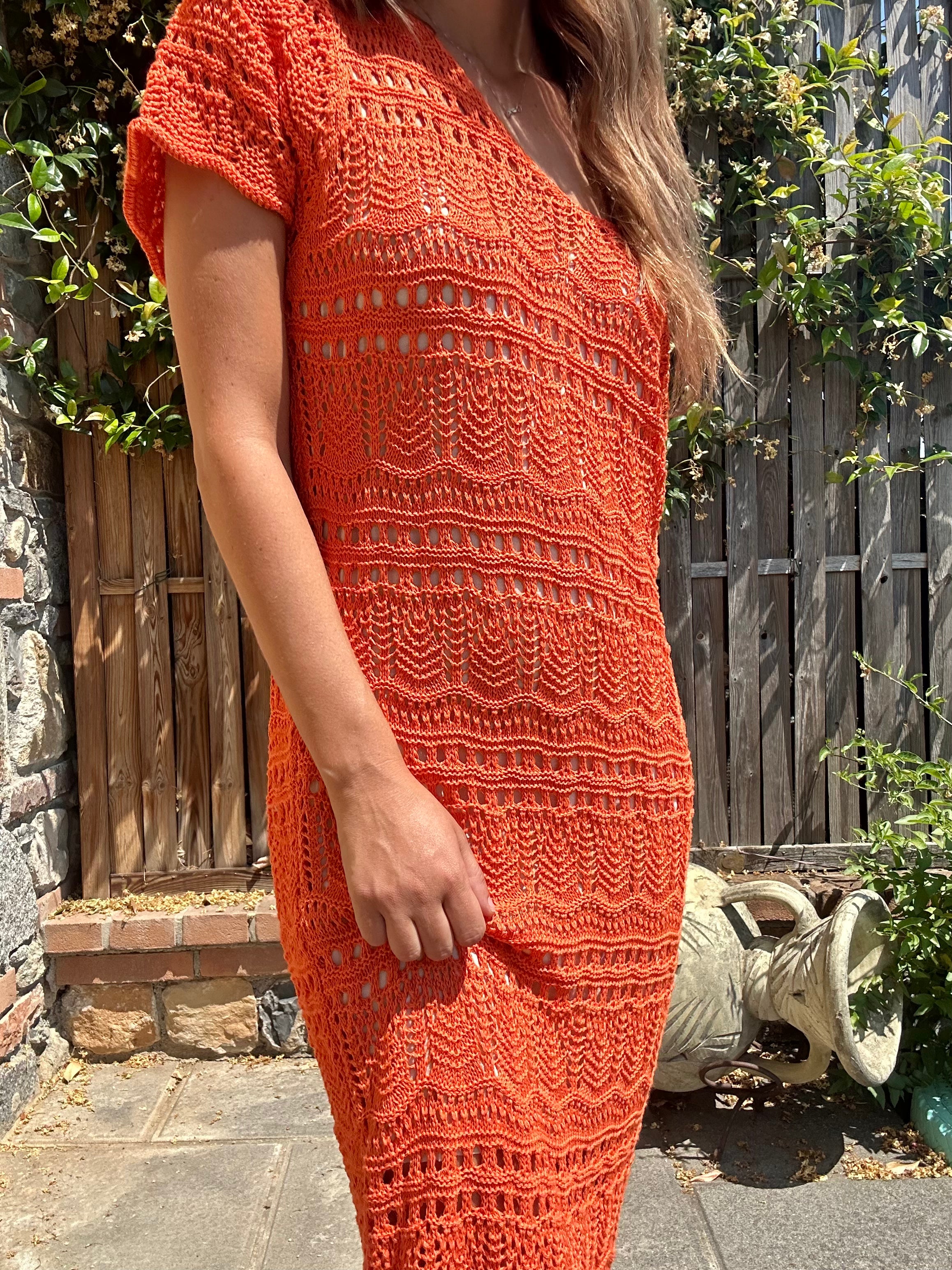 ABITO MEZZA MANICA CROCHET ARANCIO